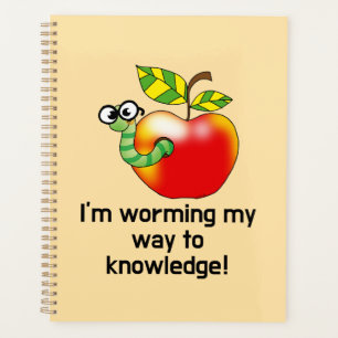 Funny apple and worm education pun art planner
