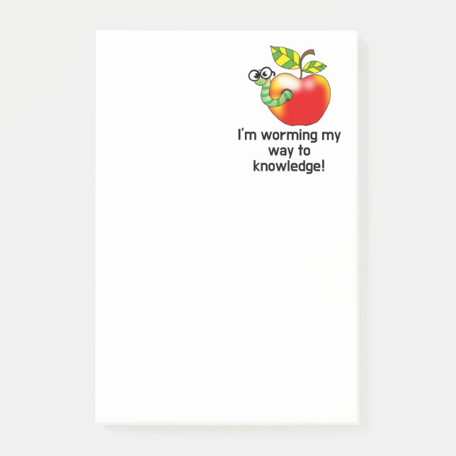 Funny apple and worm education pun art post-it notes (Front)