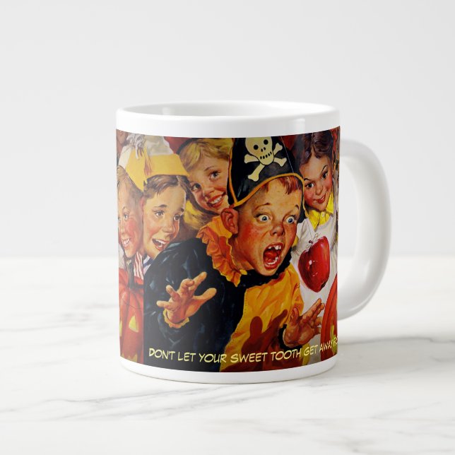 Funny Apple Bobbing Accident Halloween Jumbo Mug (Front Right)