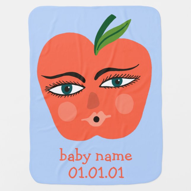 Funny Apple CUSTOMIZABLE Baby Name Birthday Baby Blanket (Front)