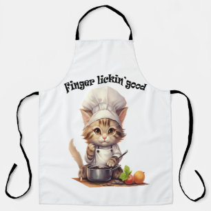 Funny Apron For Cat Lovers Finger Lickin' Good