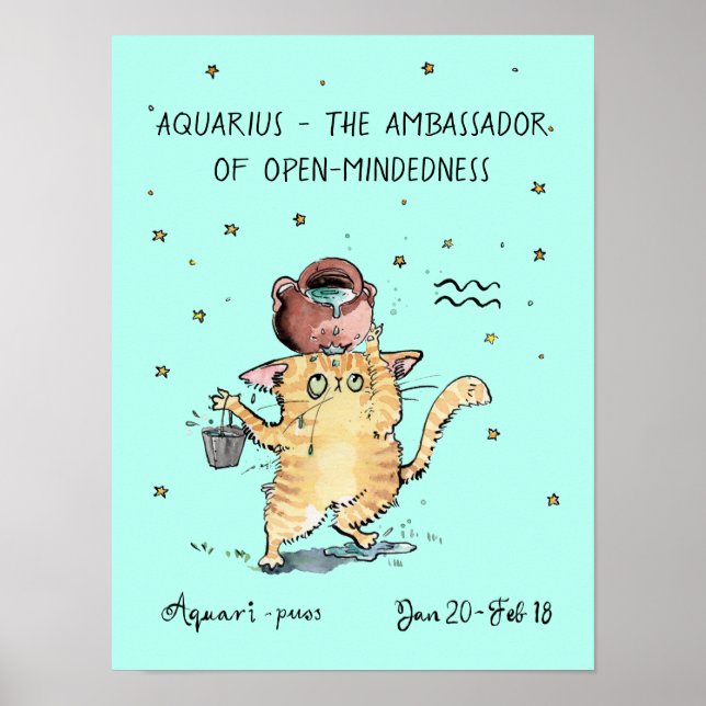 Funny Aquarius poster Zodiac Cat Star sign poster (Front)