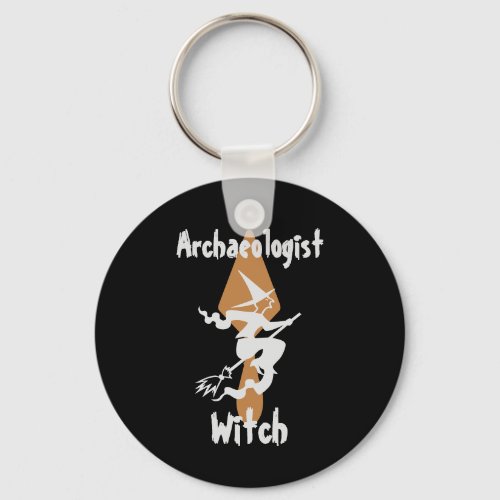 Funny Archaeologist Witch on a Broom Keychain