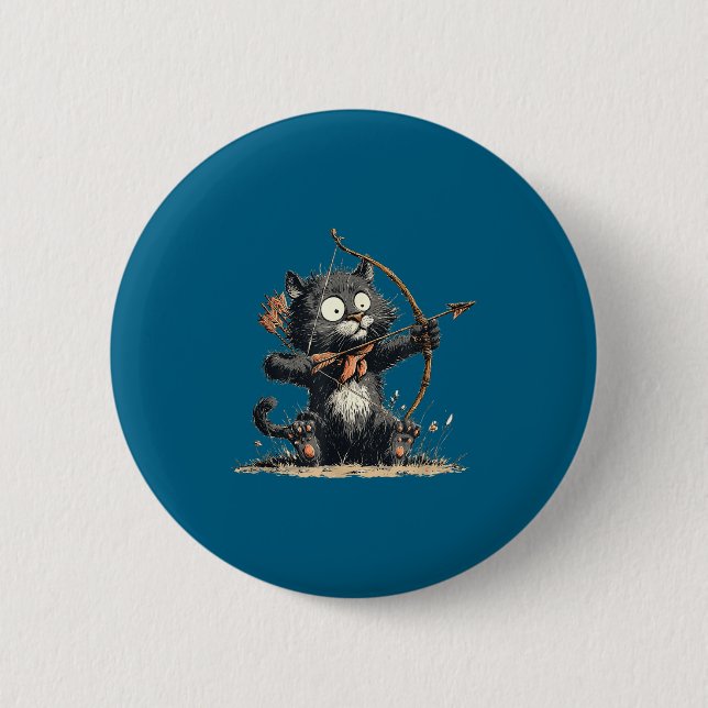Funny Archer Cat With Bow And Arrow Graphic Costum Button (Front)