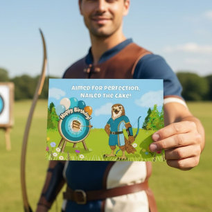 Funny Archery Birthday Red Tailed Hawk Bullseye Card