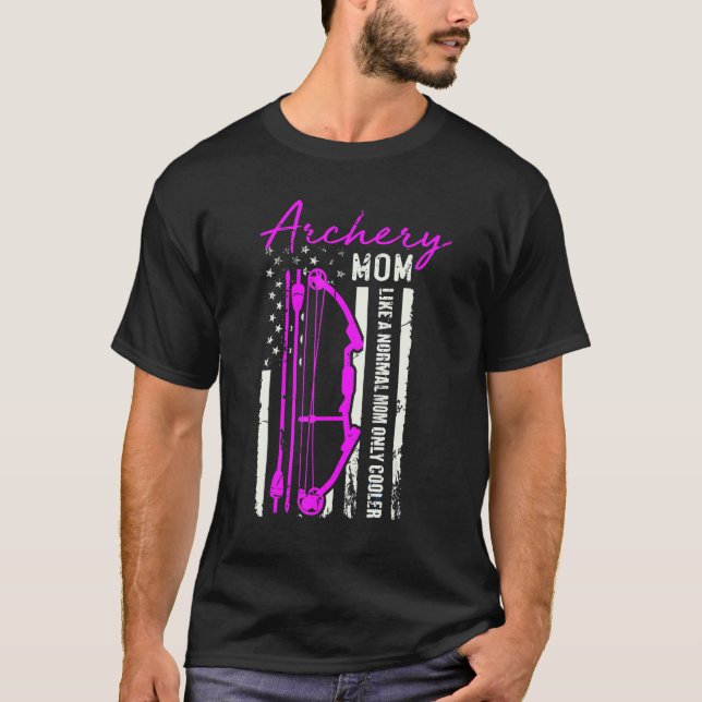 Funny Archery Mom American Us Flag Bow Bowhunting  T-Shirt (Front)