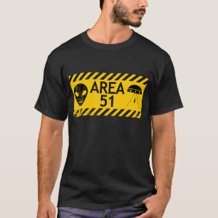 Funny Area 51 Alien Warning Sign Design Humor Tee 