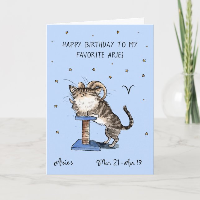Funny Aries card Zodiac Cat Star sign horoscope (Front)