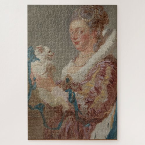 Funny Aristocratic Woman with a Small Dog Large Jigsaw Puzzle