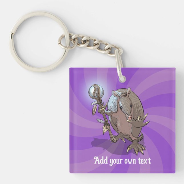 Funny Armadillo Add Your Own Text Hypnotic Cartoon Keychain (Front)