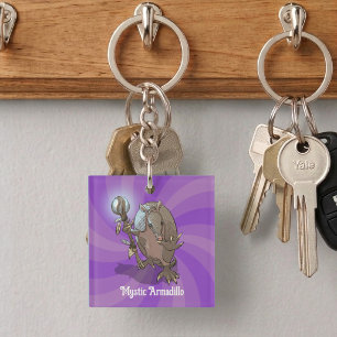 Funny Armadillo Add Your Own Text Hypnotic Cartoon Keychain