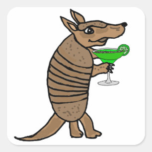 Funny Armadillo Drinking Margarita Art Square Sticker