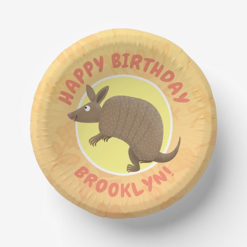 Funny armadillo happy birthday cartoon paper bowls