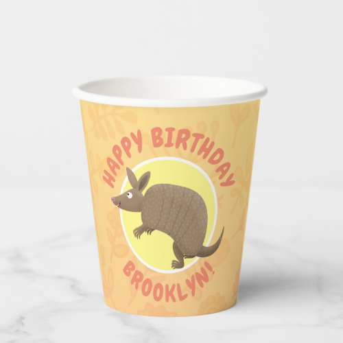 Funny armadillo happy birthday cartoon paper cups