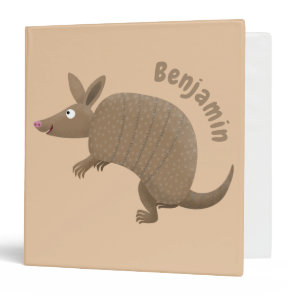Funny armadillo happy cartoon illustration 3 ring binder