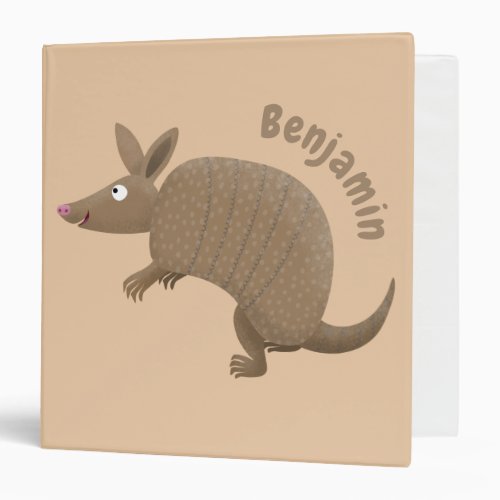 Funny armadillo happy cartoon illustration 3 ring binder