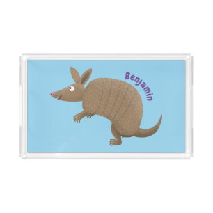 Funny armadillo happy cartoon illustration acrylic tray