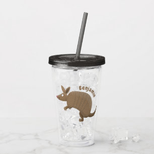 Funny armadillo happy cartoon illustration acrylic tumbler
