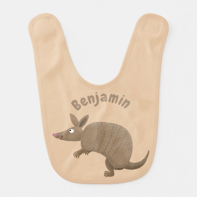Funny armadillo happy cartoon illustration baby bib (Front)