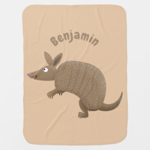 Funny armadillo happy cartoon illustration baby blanket