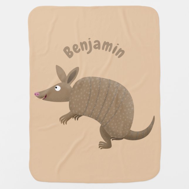 Funny armadillo happy cartoon illustration baby blanket (Front)