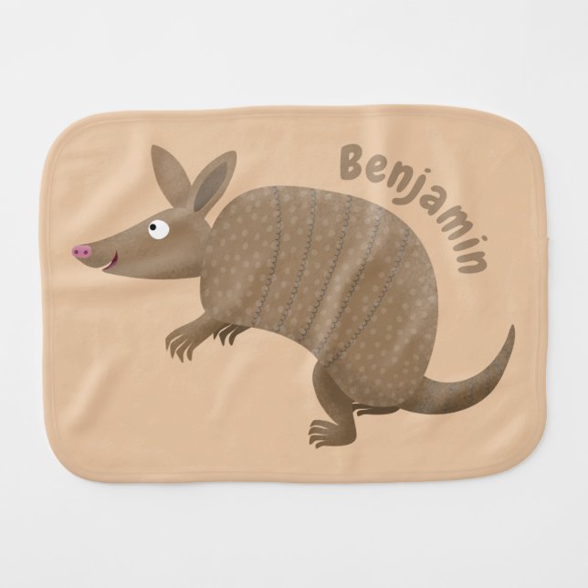 Funny armadillo happy cartoon illustration baby burp cloth (Front Horizontal)