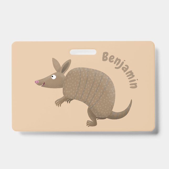 Funny armadillo happy cartoon illustration badge (Front)