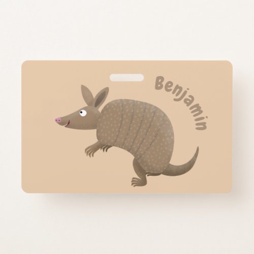 Funny armadillo happy cartoon illustration badge