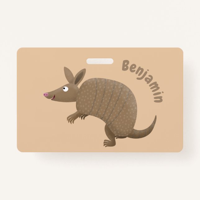 Funny armadillo happy cartoon illustration badge (Front)