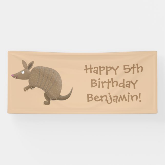 Funny armadillo happy cartoon illustration banner (Horizontal)