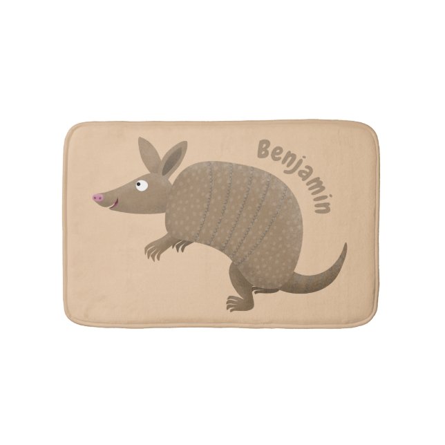 Funny armadillo happy cartoon illustration bath mat (Front)