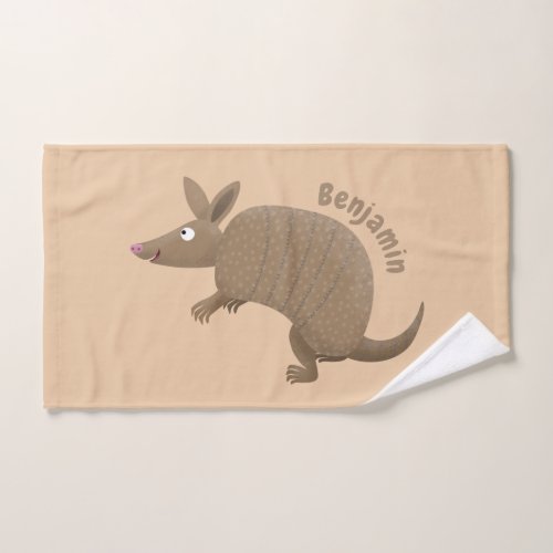 Funny armadillo happy cartoon illustration bath towel set