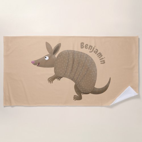 Funny armadillo happy cartoon illustration beach towel