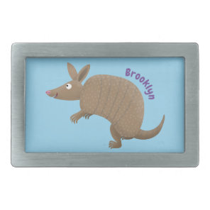Funny armadillo happy cartoon illustration belt buckle