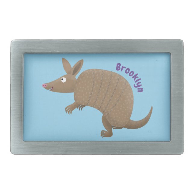 Funny armadillo happy cartoon illustration belt buckle (Front)