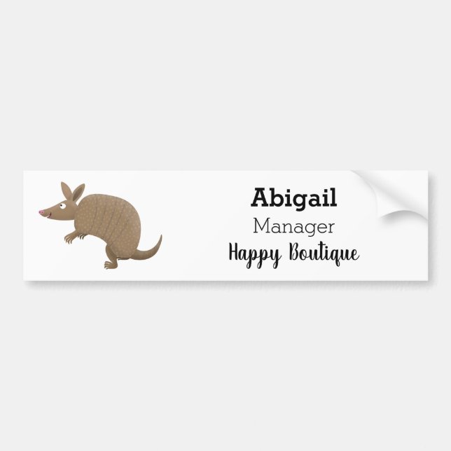 Funny armadillo happy cartoon illustration  bumper sticker (Front)