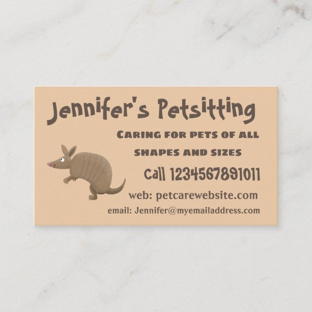 Funny armadillo happy cartoon illustration business card (Front)