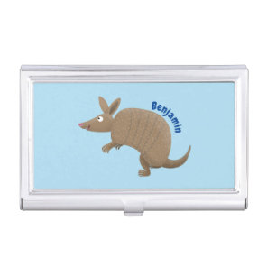 Funny armadillo happy cartoon illustration business card case