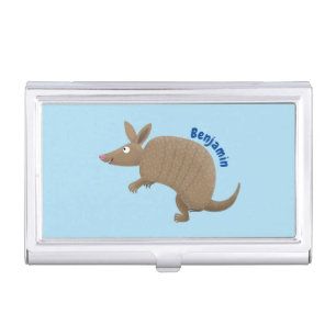 Funny armadillo happy cartoon illustration business card case
