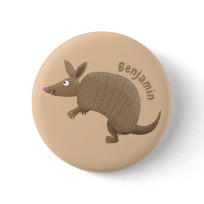 Funny armadillo happy cartoon illustration button
