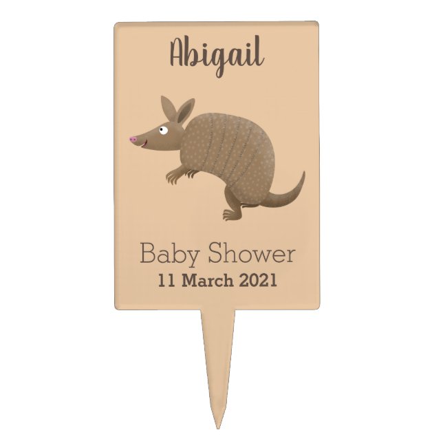 Funny armadillo happy cartoon illustration cake topper (Front)