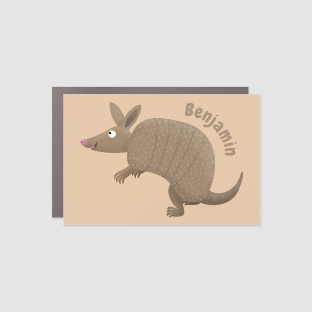 Funny armadillo happy cartoon illustration car magnet (Front)