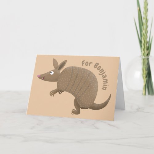 Funny armadillo happy cartoon illustration card