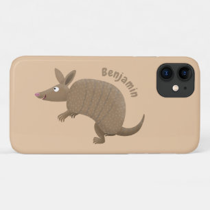 Funny armadillo happy cartoon illustration iPhone 11 case