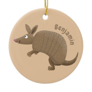 Funny armadillo happy cartoon illustration ceramic ornament