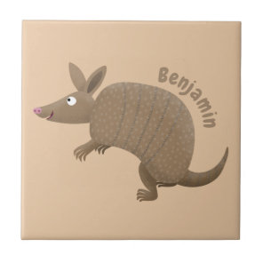 Funny armadillo happy cartoon illustration ceramic tile