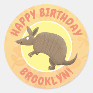 Funny armadillo happy cartoon illustration classic round sticker