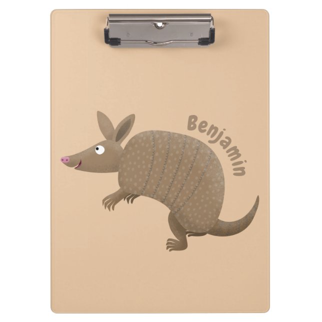 Funny armadillo happy cartoon illustration clipboard (Front)