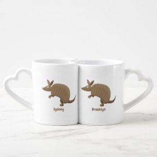 Funny armadillo happy cartoon illustration coffee mug set
