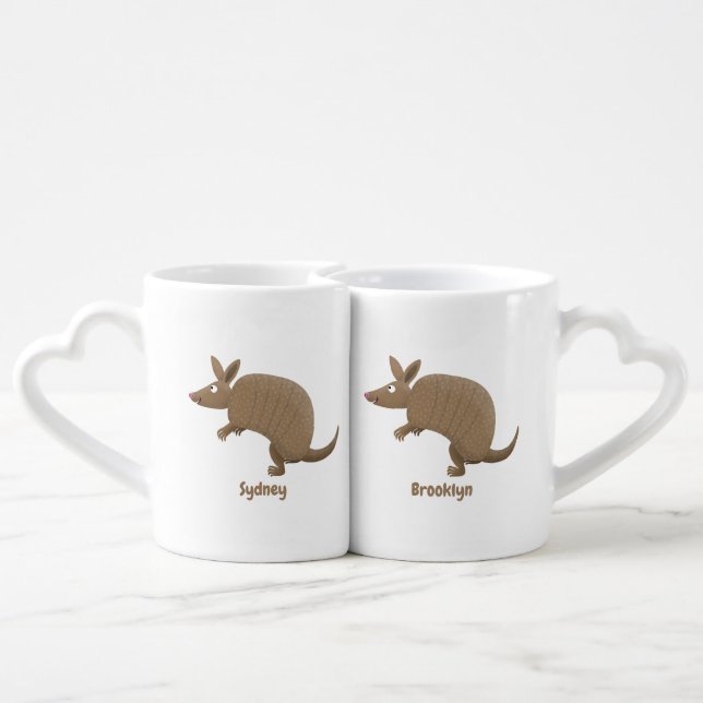 Funny armadillo happy cartoon illustration coffee mug set (Back Nesting)
